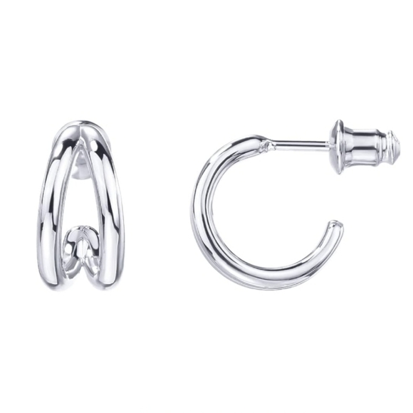 Pavoii Jewelry - 14K Gold Plated Sterling Silver Split Hoop Huggie Earrings White Gold